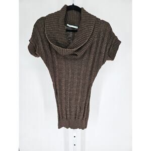 Maurices Brown Braided Knit Short Sleeve Cowl-Neck Sweater Size S